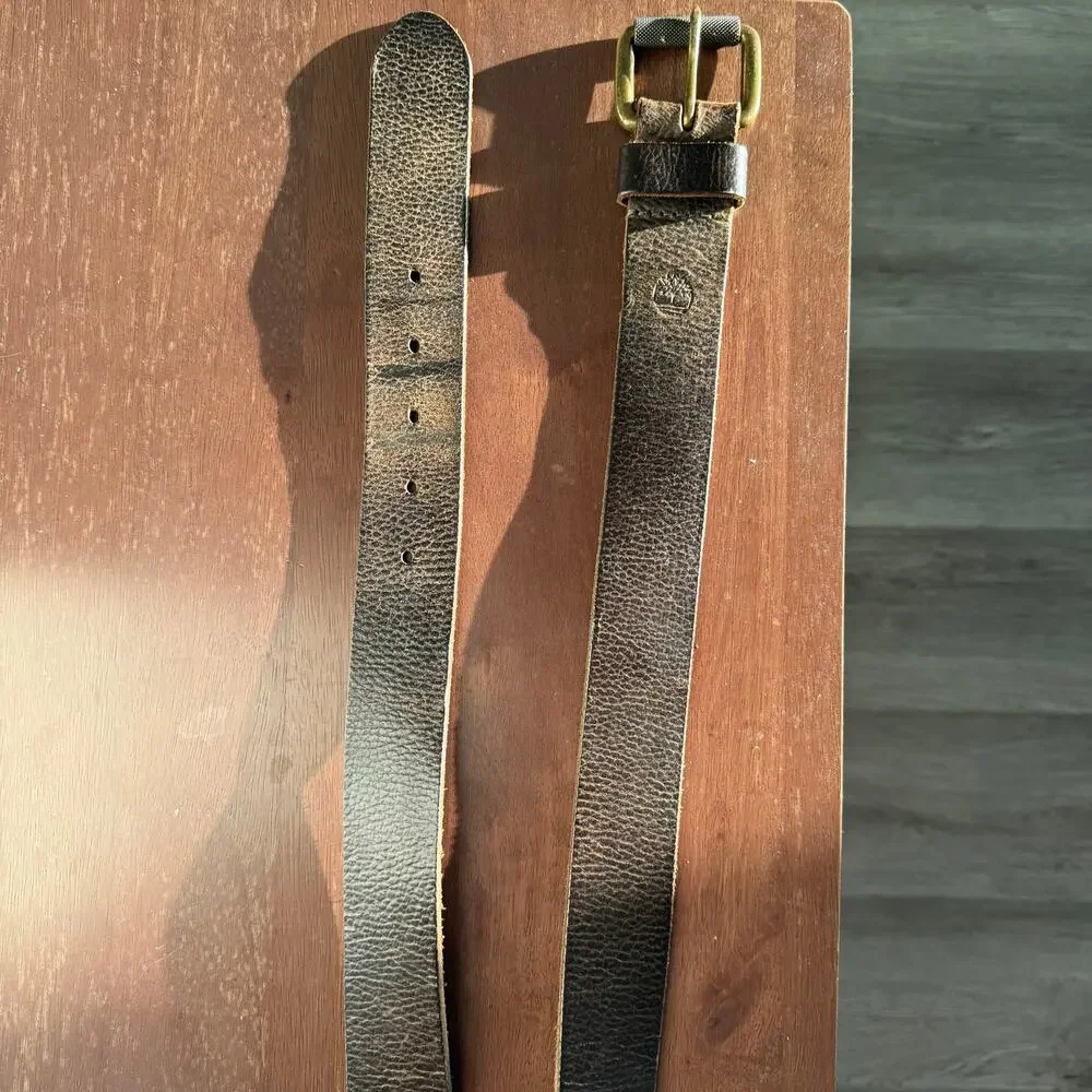 Timberland Genuine Leather Brown Belt Antique Brass Buckle Men’s Size 38